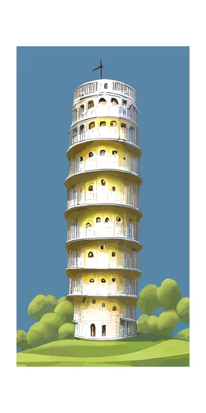 Diseño Vertical Torre Pisa Con Efecto Dibujos Animados — Vector de stock