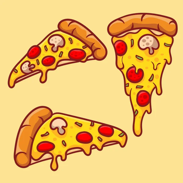 Vector Illustration Delicious Slice Pepperoni Pizza Melted Cheese Hand Drawn — Stock vektor