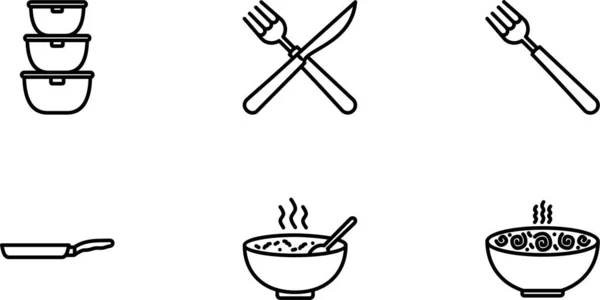 Iconos Cocina Negros Sobre Fondo Blanco — Vector de stock