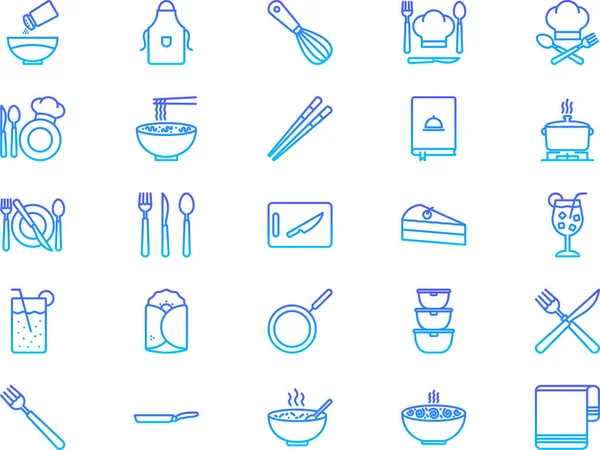 Icone Cucina Blu Sfondo Bianco — Vettoriale Stock