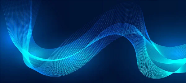 ネオンブルーのグラデーションで未来的な波線粒子の背景 — ストックベクタ