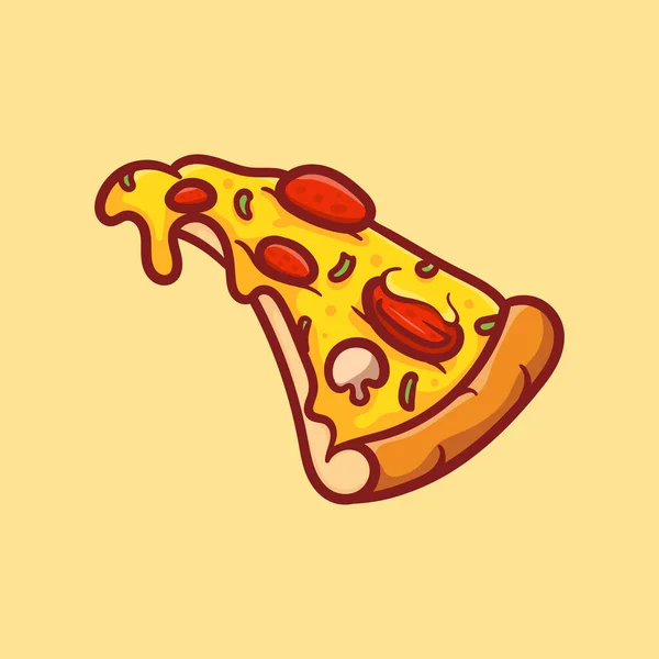 Vector Illustration Delicious Slice Pepperoni Pizza Melted Cheese Hand Drawn — Archivo Imágenes Vectoriales