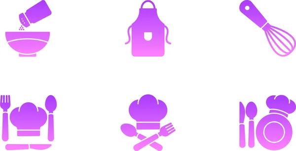 Фіолетові Кухонні Значки Білому Тлі — стоковий вектор