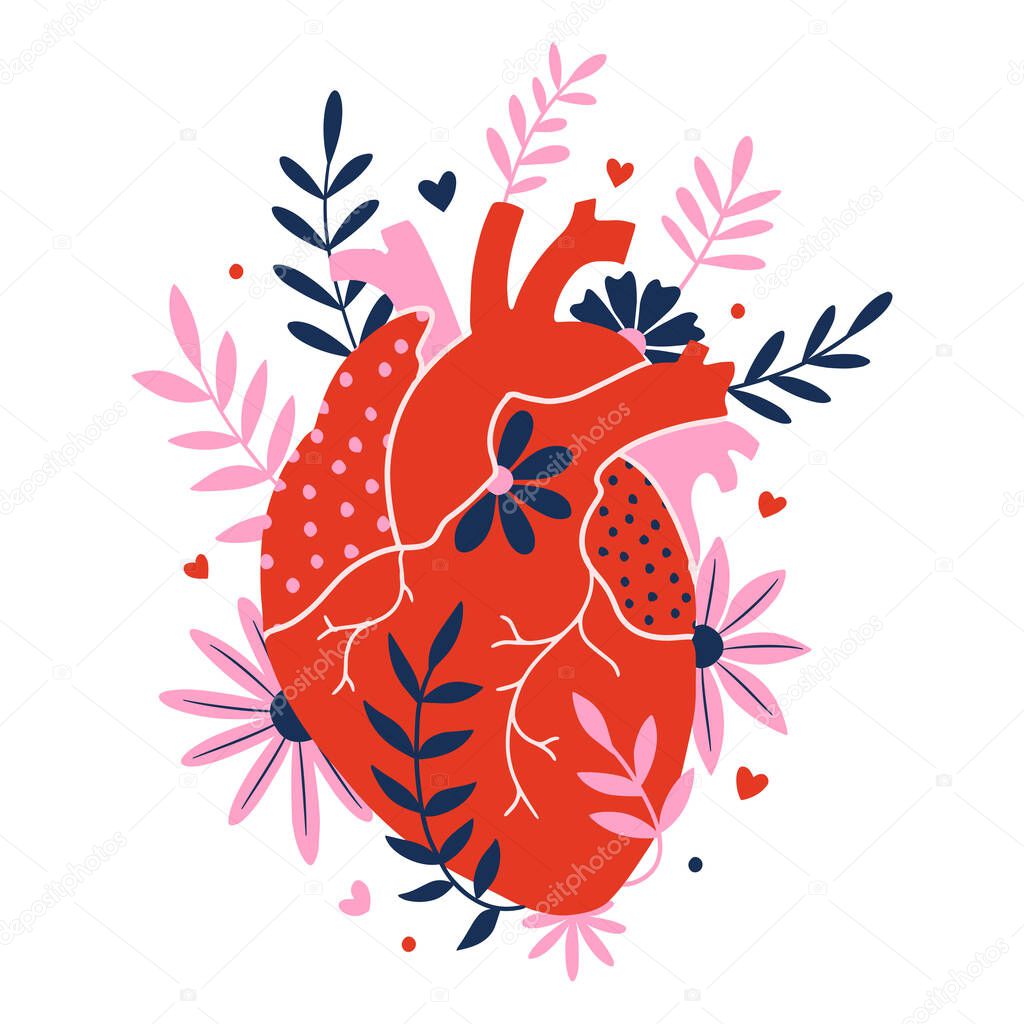A heart with flowers on a white background
