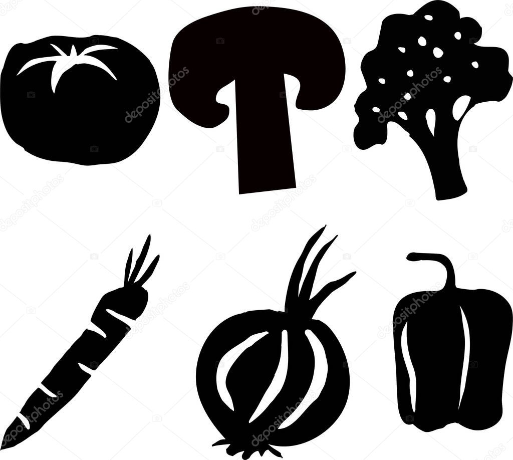 The editable black veggies sticker pack for graphic design