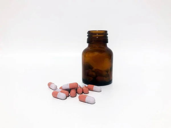 Närbild Medicin Piller Eller Tabletter Vit Bakgrund — Stockfoto