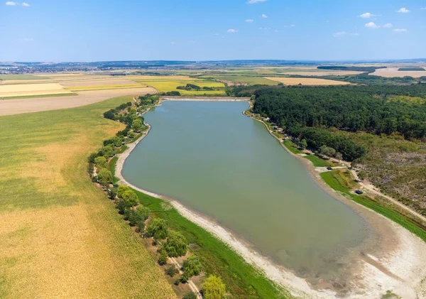 Aerial View Cetariu Lake Bihor County Romania Carp Fhising — Stock Photo, Image