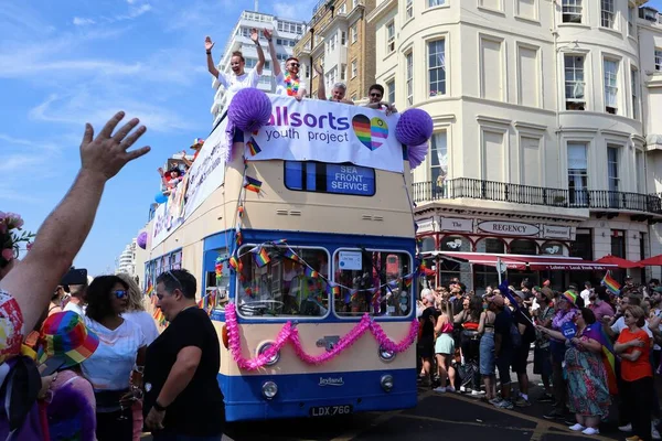 Crowd Walking Brighton Pride Parade — Stock Photo, Image