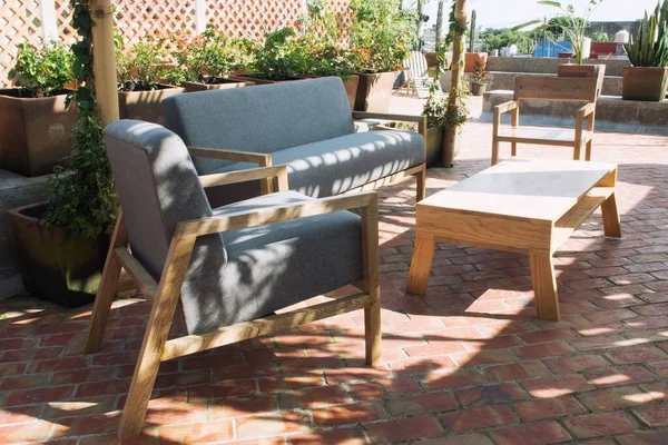 Beautiful Modern Seats Patio Garden Sunny Day — Stock Photo, Image