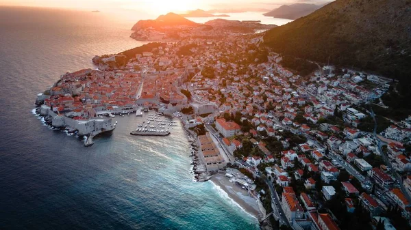 Breathtaking Aerial View Dubrovnik Old City Sunset Croatia — Stock Photo, Image