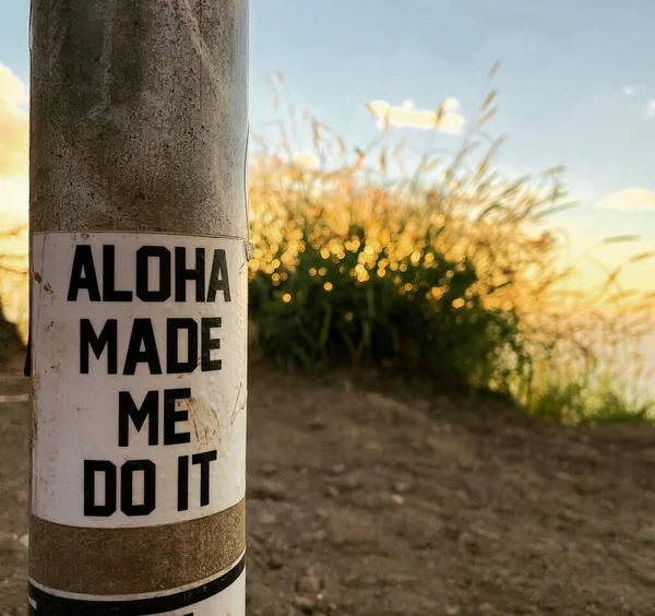 Ahu Hawaii Aloha Bana Bunu Yaptırdı Yazan Bir Tabelanın Yakın — Stok fotoğraf