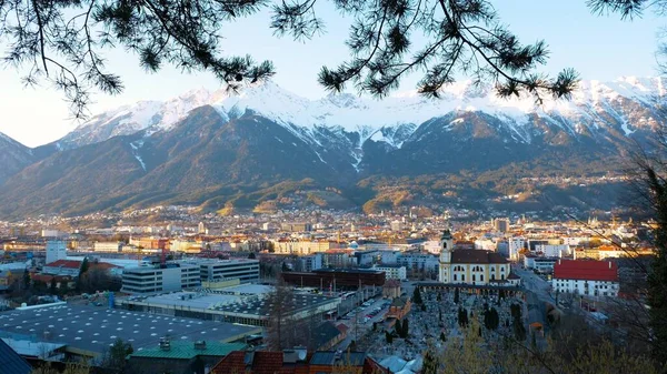 Areal View City Innsbruck Stadium Ski Jumping Hill Tower Track — Stock Photo, Image