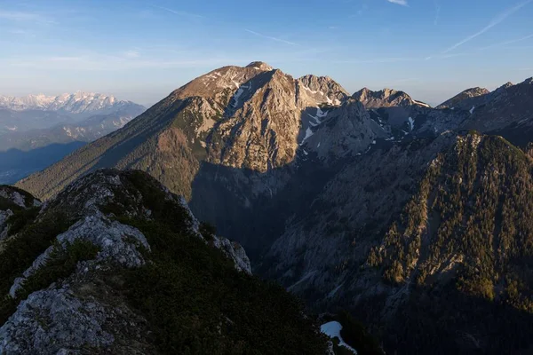 Pitoresco Nascer Sol Vale Alpino Cordilheira Karavanke Begunjscica 2060M Eslovênia — Fotografia de Stock