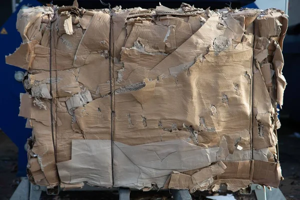 Closeup Pressed Brown Cardboard Boxes Ready Get Recycled New Paper — Stock Photo, Image