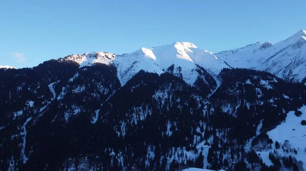 Lumbrein Sviçre Gün Işığında Karlı Dağların Güzel Manzarası — Stok fotoğraf