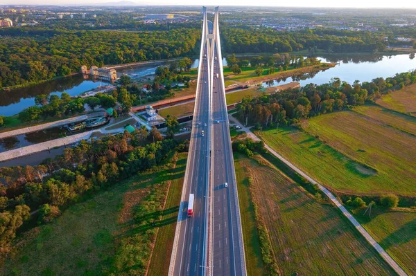 Een Prachtig Uitzicht Vanuit Lucht Rudzinski Brug Rivier Wroclaw Polen — Stockfoto