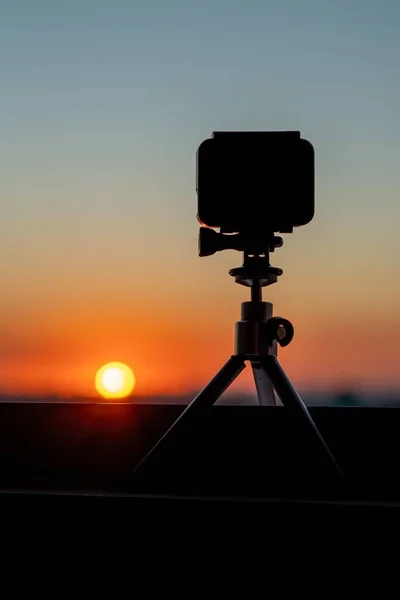 Een Silhouet Van Camera Het Statief — Stockfoto