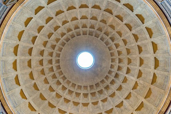 A beautiful view of the pantheon ceiling in Rome