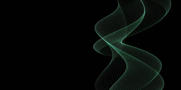美しい抽象黒の背景に光の緑の波 — ストック写真