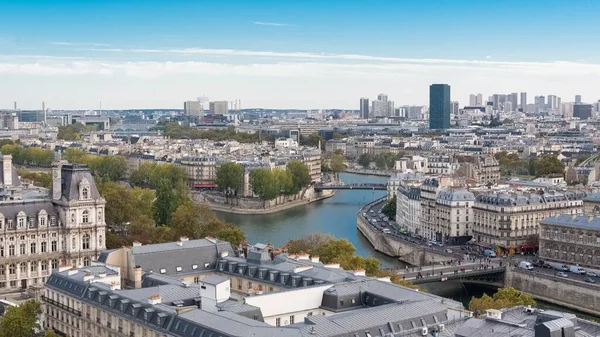 Paris Panorama Över Stadshuset Och Saint Louis Bron Utsikt Från — Stockfoto