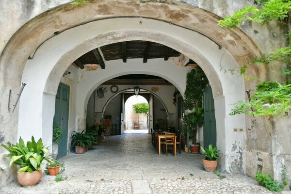 Entrance arch of an ancient palace in Sant'Agata de 'Goti, a medieval village in the province of Benevento in Campania.