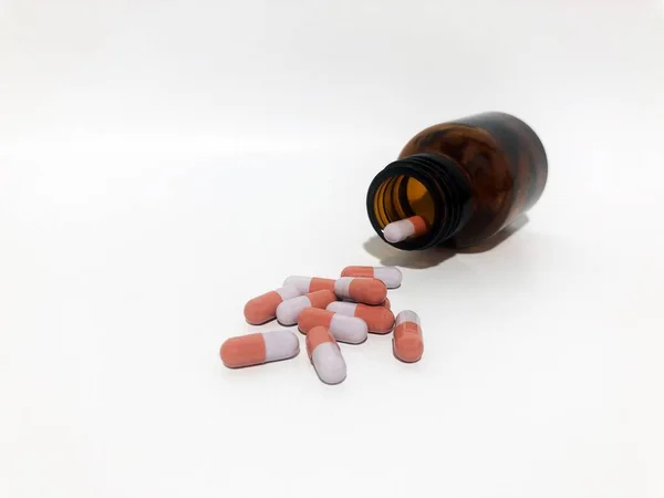 Detailní Záběr Léků Pilulky Nebo Tablety Bílém Pozadí — Stock fotografie