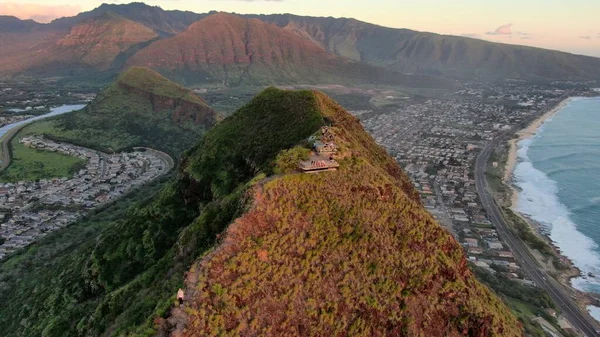 Een Luchtfoto Van Pink Pillbox Wandelroute Hawaii Met Zachte Getijden — Stockfoto