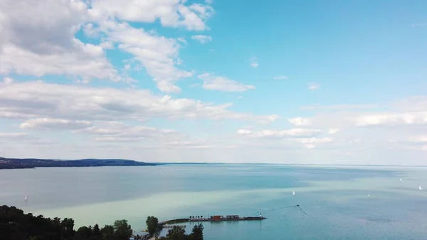 Aerial View Lake Balaton Beautiful Panorama View Lake Harbor Tihany — Stock Photo, Image