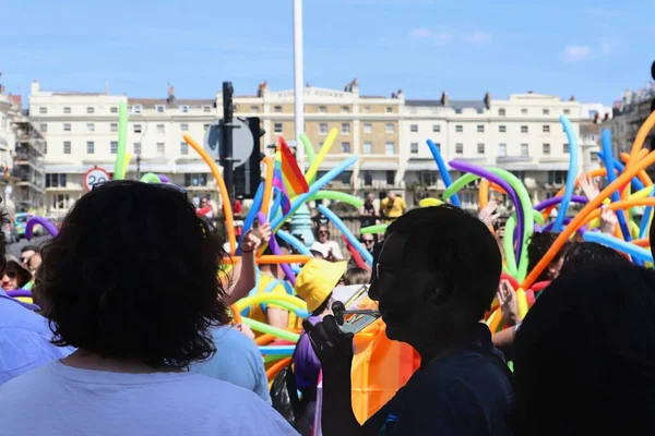 Crowd Walking Brighton Pride Parade — Stock Photo, Image