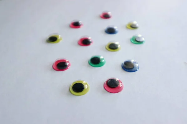 Blue Pink Red Yellow Green Googly Eyes Made Plastic White Stock Image