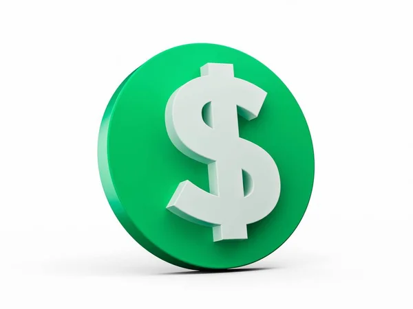 Візуалізація Знака Зеленого Круглого Долара Ізольовано Білому Тлі — стокове фото