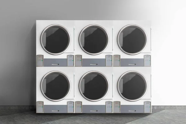 Een Rendering Van Wasmachines Tegen Een Witte Muur Wasruimte — Stockfoto