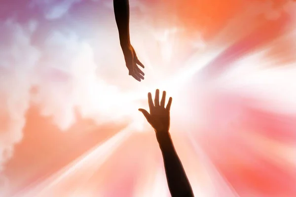 Religious Arm Human Held High Sky Ask Rescue Forgiveness God — Stock Photo, Image