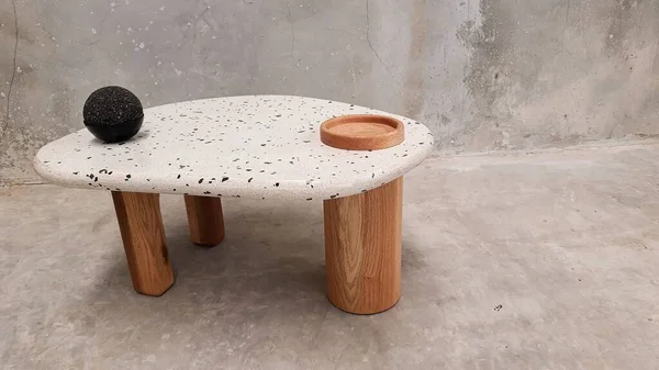 Terrazzo Table Wooden Legs — Stock Photo, Image