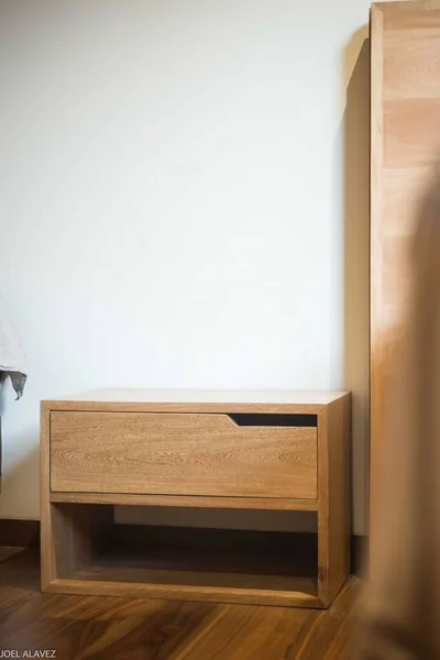 Vertical Shot Nightstand Made Natural Wood — Stock Photo, Image