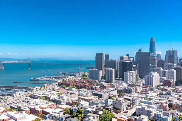 San Francisco Panorama Financial District Downtown Oakland Bay Bridge Background — Stock Photo, Image