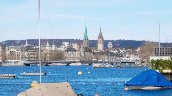 Verkehr Auf Der Quaibrücke Zürich Zürich Vordergrund Schweiz — Stockfoto