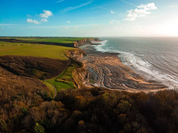 Aerial View Green Cliff Sea Morning — Stock Photo, Image