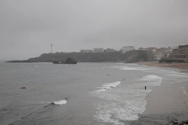 Arka Planda Biarritz Şehri Olan Talya Bir Plajın Havadan Çekilmiş — Stok fotoğraf
