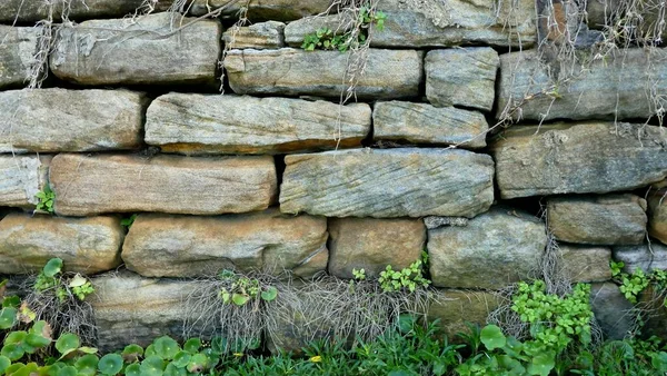 Parede Pedra Seca Construída Com Pedra Arenito Natural — Fotografia de Stock