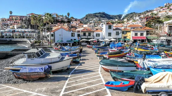 Piękny Widok Port Camara Lobos Łodzi Małych Domów Maderze Portugalia — Zdjęcie stockowe