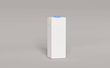 Gri arka planda izole edilmiş beyaz bir kağıt şişenin üç boyutlu görüntüsü.