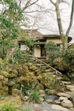 Taş geleneksel bir Japon çay evine gidiyor.