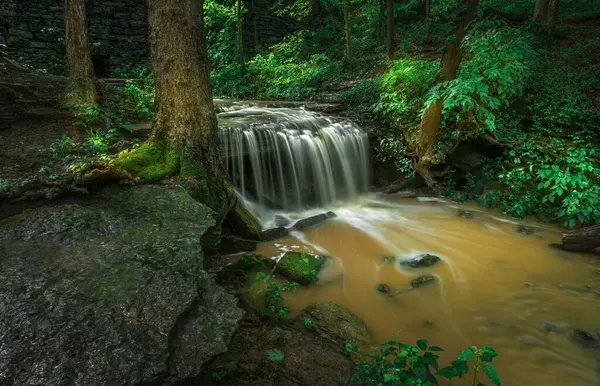 Небольшой Водопад Длительным Воздействием Парке Чероки Луисвилл Кентукки — стоковое фото
