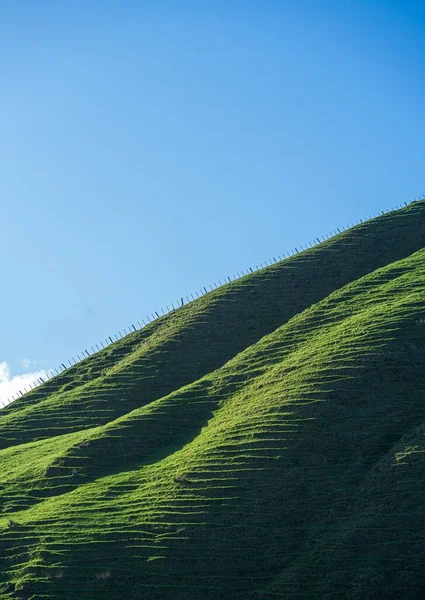 Piękna Sceneria Zielonego Górskiego Krajobrazu Wiejskim Terenie Czystym Tle Nieba — Zdjęcie stockowe