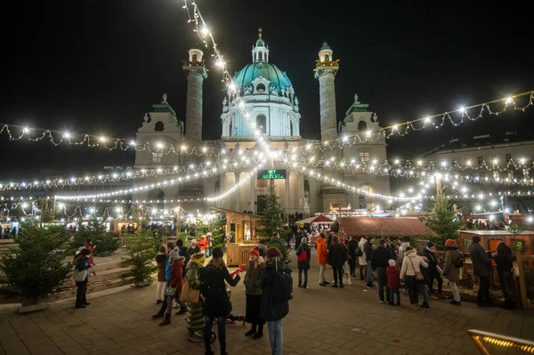 Una Hermosa Vista Nocturna Del Mercado Navidad Viena Austria — Foto de Stock