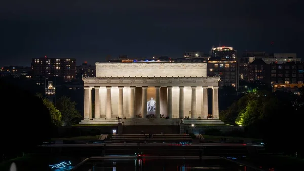 Bájos Kilátás Lincoln Memorial Éjjel Hosszú Lencsével Washington Usa — Stock Fotó