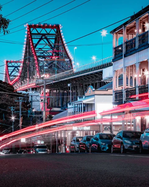 Een Lage Hoek Uitzicht Van Story Bridge Brisbane Australië Nachts — Stockfoto