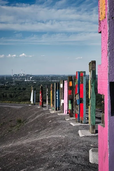 Vertical Shot Art Installation Made Colored Piles Haniel Slagheap Ruhr — Stock Photo, Image