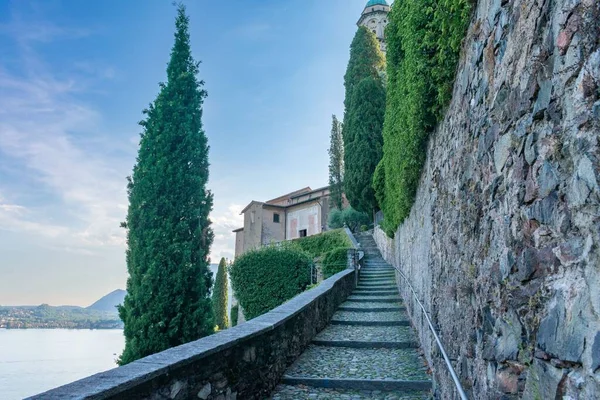 Ένας Ήρεμος Πέτρινος Διάδρομος Στο Morcote Canton Ticino Κοντά Στη — Φωτογραφία Αρχείου